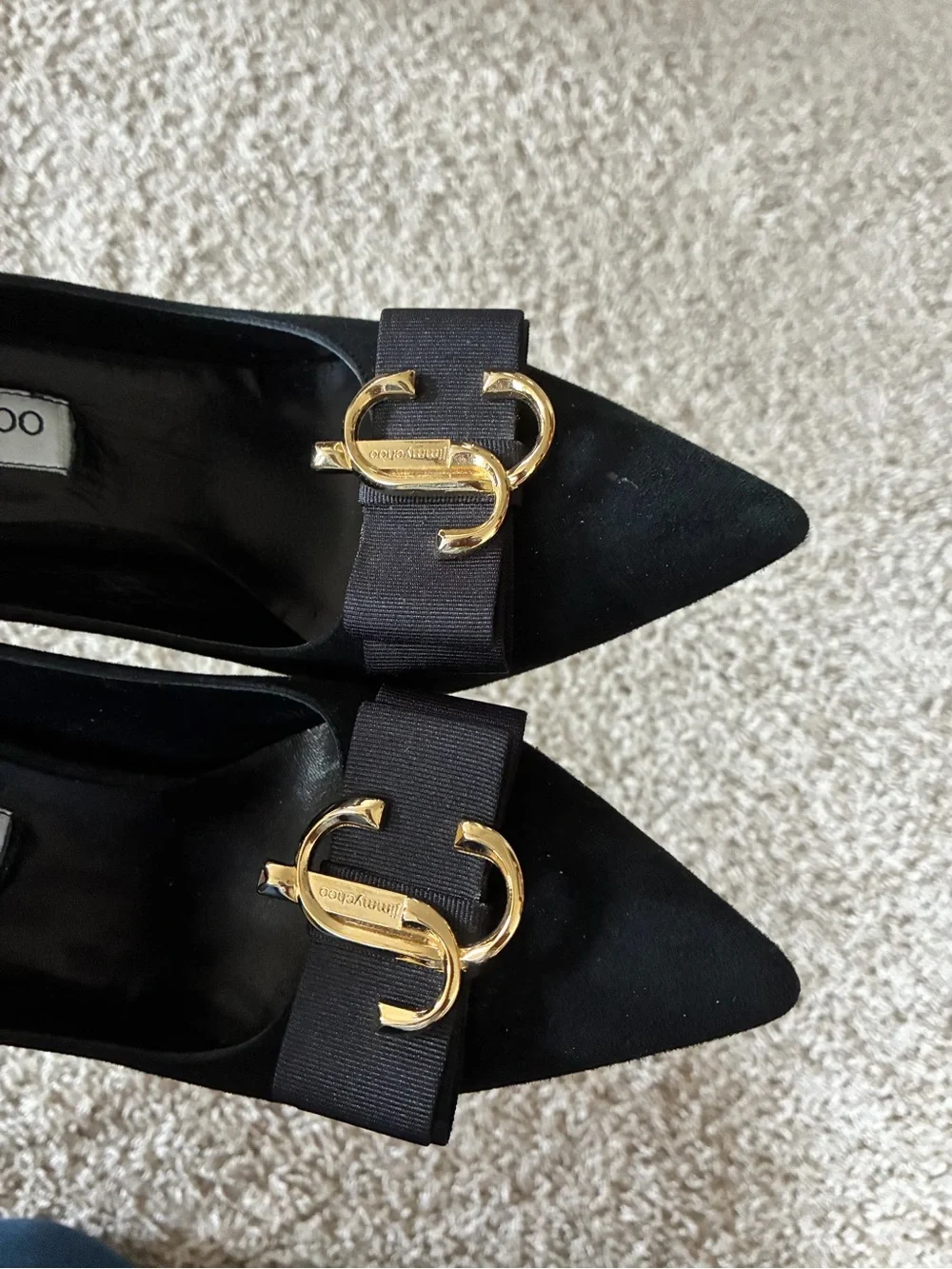 Jimmy Choo Black Pointed Toe Bow Pumps with Gold CC Emblem - Picture 1 of 12